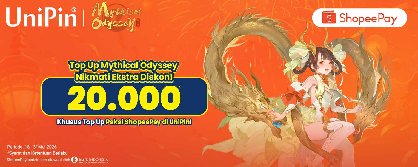 Top Up Mythical Odyssey Anti Boncos! Diskon 20Rb di UniPin Pakai ShopeePay!
